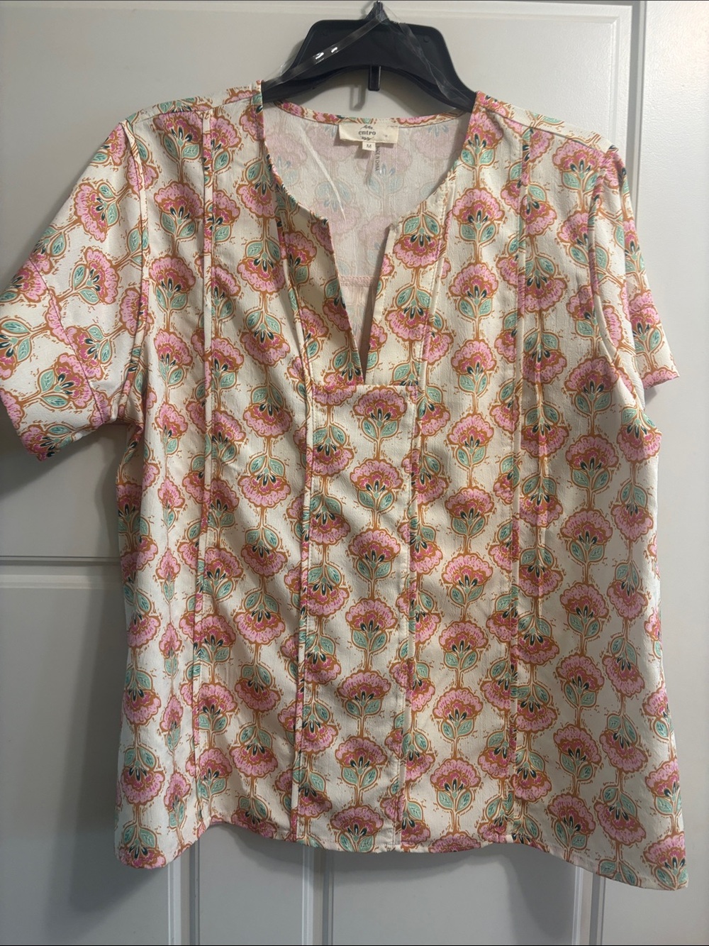 Entro Cream Blouse with Pink & Mint Floral Print